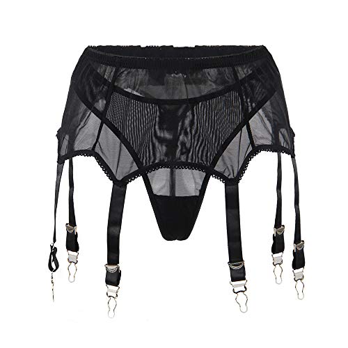 ohyeahgirl Women High Waist Panty Sofsy Mesh Garter Belt with Straps (Stockings are not Included) Black