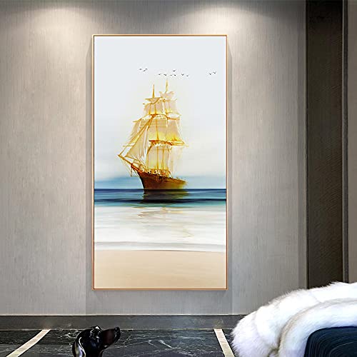 Toile peinture voilier or et blanc de qualité supérieure pour décoration murale