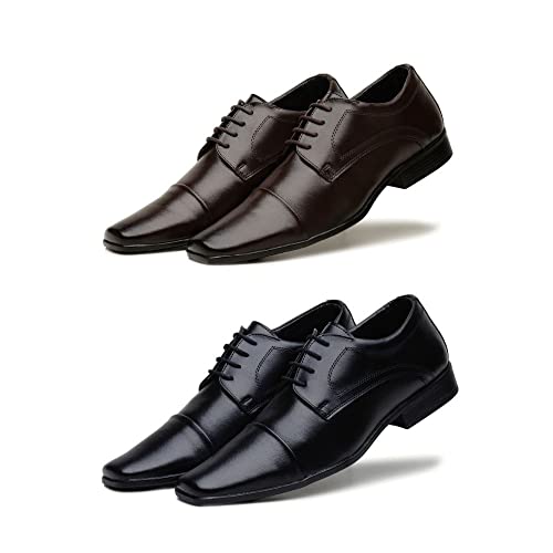 Kit 2 Pares Sapato Social Masculino Bertelli Bico Fino Elegante e Confortavel Preto-Cafe (42)