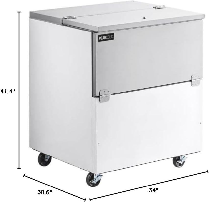 PEAKCOLD School Cafeteria Milk Cooler and Refrigerator - 34" Wide, 8 Crate Capacity, Programmable Temperature Controller, Heavy Duty Casters
