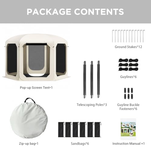 Pop Up Screen Tent for Family Camping, 10x10ft Instant Portable Canopy Screen House with Carry Bag, Windproof Sandbags & Stakes, Outdoor Mesh Shelter for Patio Beach Picnic Party Backyard - image 9
