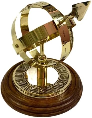 Nautical Brass 7 Inch Globe Armillary Sphere with Arrow Sundial Table Top Globe On Wooden Base For Home Office And Decorative Accessories
