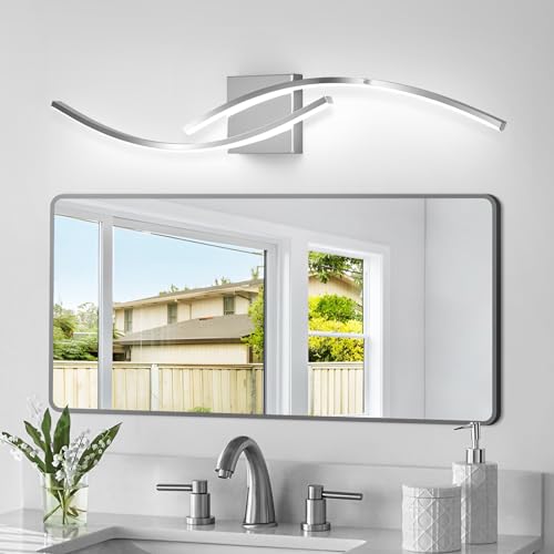 HLILCEH Modern led Vanity Lights 31Inch Chrome Bathroom Light Fixture 24W Bathroom Vanity Light Fixture Over Mirror 6000K White Lighting