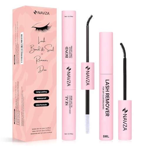 NAVZA Lash Bond and Seal Kit with Lash Remover 3-in-1 Waterproof Lash Cluster Glue with Strong Hold Adhesive and Gentle Remover Long-Lasting 72H Latex-Free Easy to Use DIY Eyelash Extensions