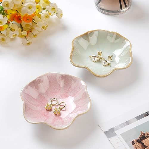 Lotus Leaf Shape Decorative Ring Tray, Small Key Bowl, Ceramic Trinket Tray Jewelry Dish Organizing Necklace Earrings, Home Decoration for Mom Best Friend Sister, Pink.4
