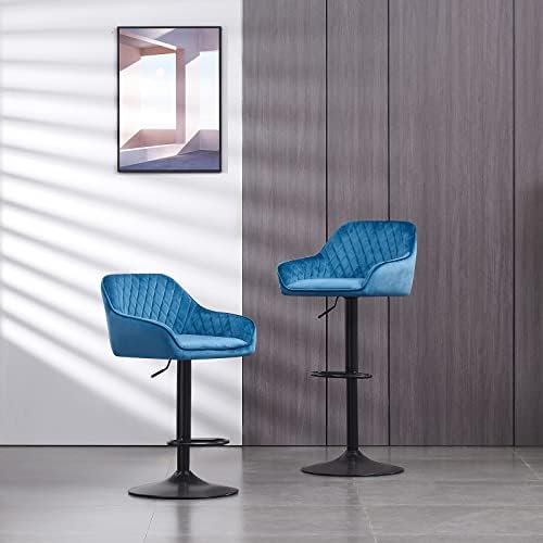 AINPECCA Bar Stools Set of 2, Velvet Fabric Adjustable Swivel Gas Lift, Black Footrest and Base for Breakfast Bar, Counter Kitchen Chairs and Home Bar chairs (Velvet Teal)