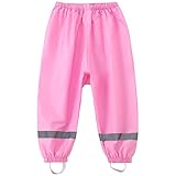 Fewlby Unisex-Kids Pink Rain Pants - L/41.3-45.3 IN, Waterproof, Lightweight, Durable, Adjustable Leg Openings, Side Pockets