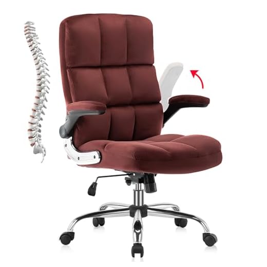 SEATZONE High Back Velvet Office Chair Ergonomic Executive Office Desk Chair Comfy Height Adjustable Computer Chairs with Wheels,Wine red