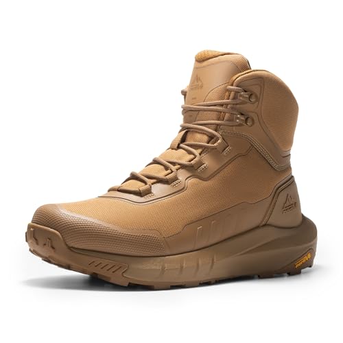 NORTIV 8 Men's Tactical Hiking Boot Lightweight Cushion Sole Boots for Work All Day Side Zipper Motorcycle Combat Military Boot Arch Support 8 Inches Terrascope,Size 9.5,Coyote,NMUMMT2503