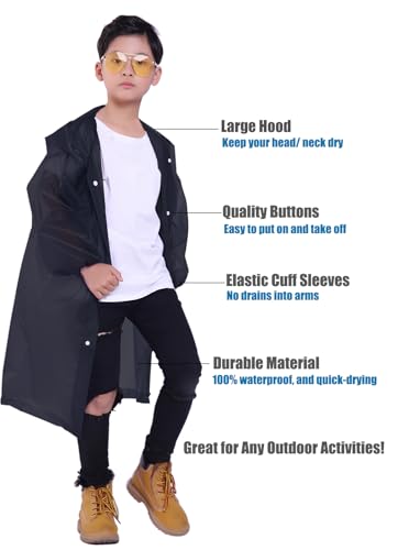 Kids Rain Jacket, 2 Pack Rain Ponchos for Kids - Reusable Raincoats for Boys and Girls Waterproof Outdoor Rain Gear3