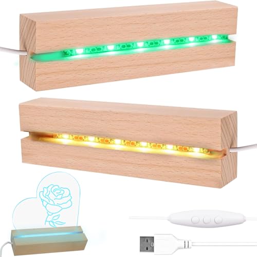 Led Sockel 2 Stück LED Lichter Display Basis Led Sockel für Acrylglas Lichtsockel Holz Desktop Leuchten Display Basis Holz Farblicht USB-Lichtsockel Rechteckig Holzsockel Display Ständer