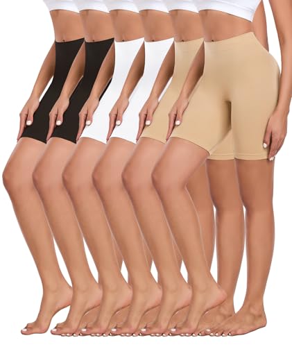 6 Pack Slip Shorts for Under Dress Anti Chafing Shorts Seamless Smooth Boyshorts Panties for Women