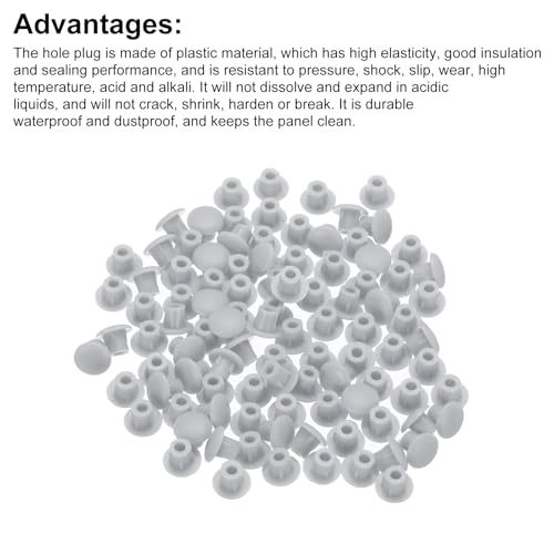 Image of MECCANIXITY 100pcs Plastic Hole Plugs, 5mm (3 /16 Inch) Light Grey Screw Caps Cover Snap in Locking Round Button Top Shelf Plugs for Cabinet Cupboard Bookcase License Plate Furniture