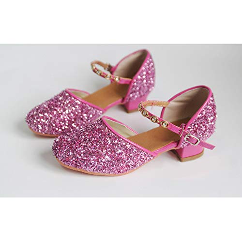 Phorecys Girls Pretty Glitter Closed Toe Kitten Heels Pearl Strap Buckle Latin Dance Shoes Outdoors3