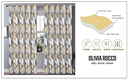 Olivia Rocco Printed Blackout Eyelet Curtains Black Out Thermal Insulated Ring Top Curtain Room Darkening Pair Window Treatment for Living And Bedroom Geo Grey/Ochre 55 x 72 - Image 3