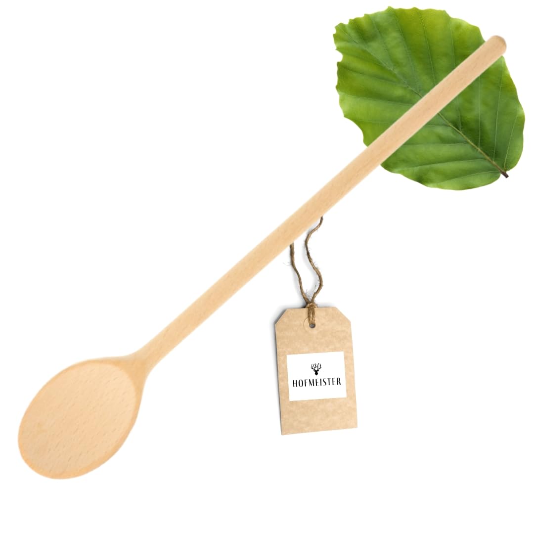5x HOFMEISTER® Großer Holz-Kochlöffel, 80 cm, großer Rührlöffel aus Buche mit ovalen Kopf