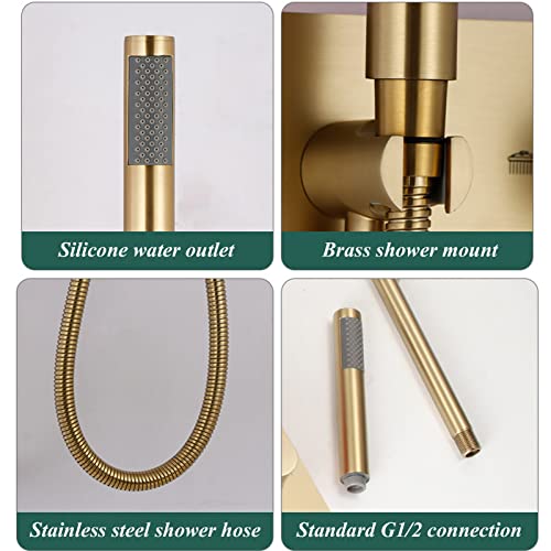 Ensemble de douche mitigeur de luxe doré avec effet pluie raffiné - 6