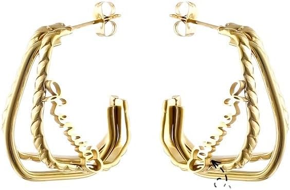 Custom Name Hoop Earrings & Necklace Set, Stainless Steel