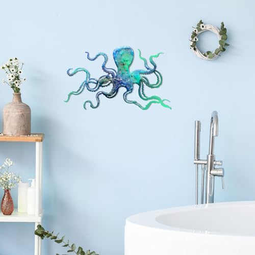 Zhengmy Octopus Metal Wall Art Decor 18 X 11 Inch Extra Large Octopus Wall Hanging Sculpture Nautical Beach Ocean Theme Home Wall Decor thumb #4
