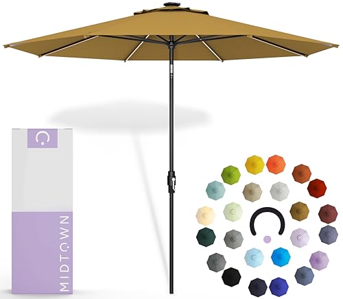 Image of Midtown Umbrellas LED Swilt - 9 Ft Solar LED Patio Umbrella, Sand Canopy