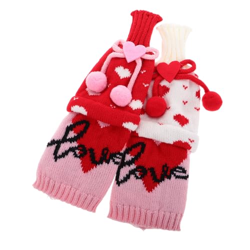 BESPORTBLE Suéter para Botella de Vino San Valentín 2 Piezas Rojo y Blanco Corazón, Decoración Romántica para Botellas Estándar, Bolsa Protectora de Viaje para Regalos y Fiestas