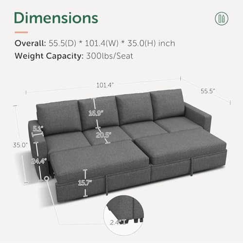 Image of HONBAY Modular Sectional Sleeper Sofa Bed, with Pull Out Bed, Linen Convertible Sectional Couches for Living Room - Dark Grey