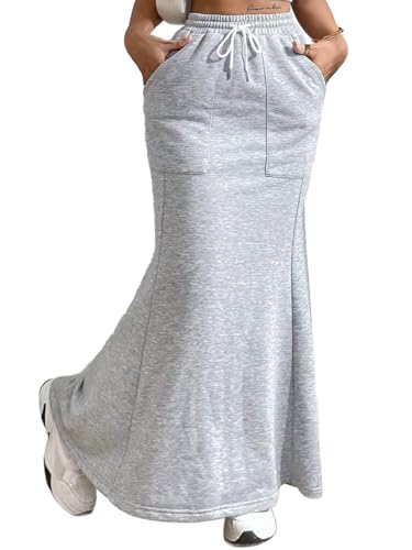 Avanova Women High Waisted Mermaid Skirt Drawstring Pocket Maxi Long Skirt