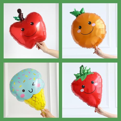 Image of Hungry One Caterpillar Balloon Garland Kit for First Birthday Decorations | Green Caterpillar Shaped Balloons with Fruit Foil Balloons for Picture Book Story Theme Party Summer Baby Shower Supplies