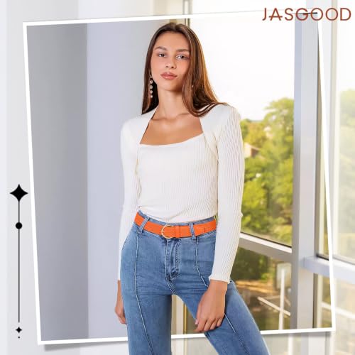 Image of JASGOOD Women Men Braided Woven Elastic Stretch Waist Belt Golf Canvas Fabric Casual Belt for Jeans Pants