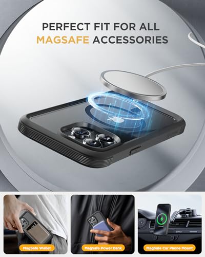Image of Miracase Magnetic for iPhone 12 Pro Max Case [Compatible with MagSafe] Full-Body Phone case with Built-in Glass Screen Protector& Camera Protector, Military Drop Proof 12 Pro Max Cover, Black