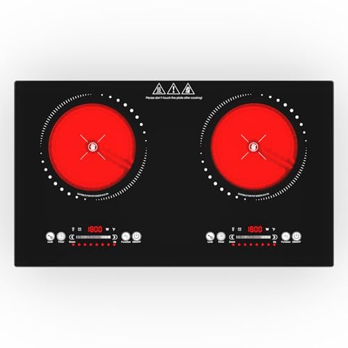 VBGK placa vitroceramica,220V 3600W placa de vitroceramica con Control táctil LED,9 niveles de potencia,Bloqueo para niños & Temporizador de 4 horas,Protección contra sobrecalentamiento de la estufa,