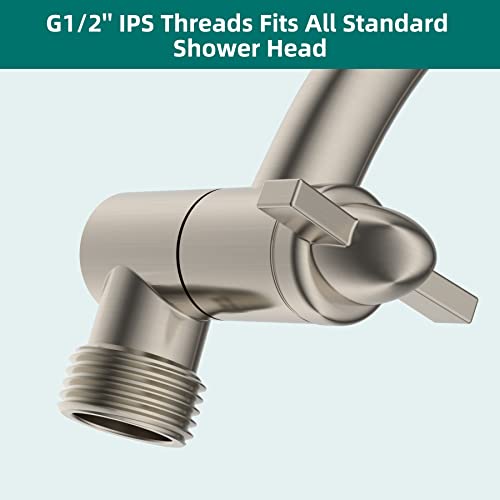 All Metal 16 Inch Solid Brass Adjustable Curved Shower Head Extension Arm Flexible Height & Angle Shower Arm With Lock Joints, Universal Connection Stainless Steel Pipe Height Extending,Brushed Nickel #TOP5