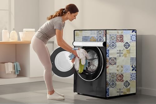 Image of Stylista Waterproof Front Load Washing Machine Cover Compatible for Haier 8 kg, Mosaic Pattern Yellow