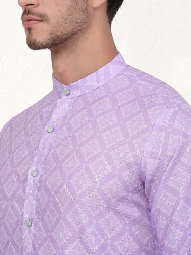 Image of Jompers Thread Work & Sequin Embellished Printed Kurta Set for Men Cotton Blend