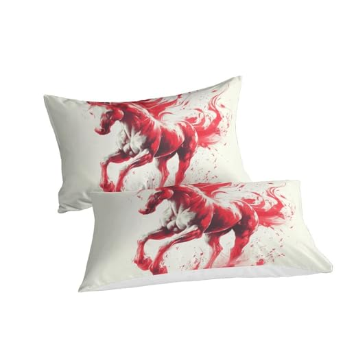 Housse de couette cheval rouge avec impression 3D visuelle et fermeture éclair - 3