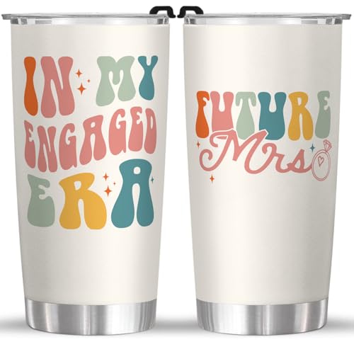 Engagement 20oz Tumbler Gift for Bride-to-Be – “In My Engaged Chapter” & “Future Mrs.” – Stainless Steel Insulated Travel Mug with Lid – Wedding Shower, Bridal Party, Newly Engaged Cup