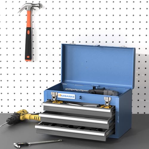 Image of LARBANKE Metal Tool Box,3 Drawer Tool Box with Top Storage Tray, Portable Tool Chest with Locking System and Drawer Liner, Hand Carrying Tool Chest for Garage,Home or Workbench