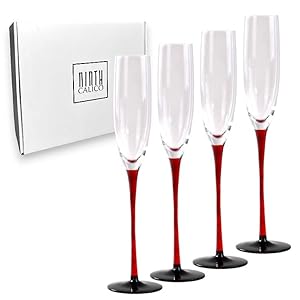 Ruby Red Stemmed Champagne Glasses, Set of 4, Elegant Hand-Blown Design