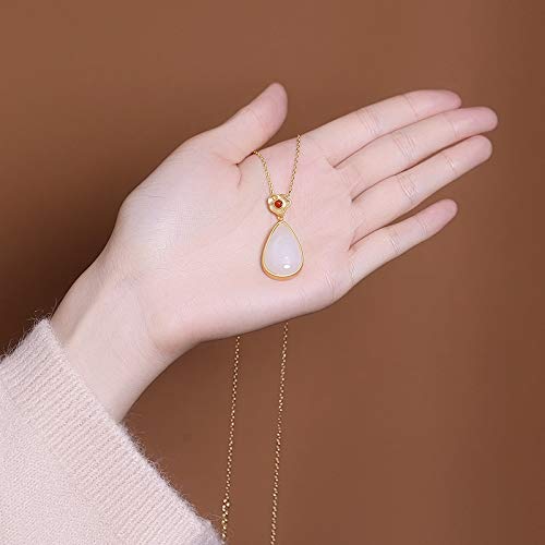 Hetian Jade Blanc pendentif goutte d'eau en argent 925, le cadeau idéal pour femme - 5