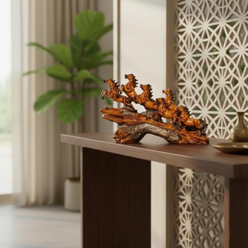 Image of 7 Running Horse Statue Resin Showpiece - Feng Shui Lucky Horses Figurine for Wealth, Success & Career Growth - Home Decor for Living Room, Office Desk, Gift Item (Running Seven Horse -3)