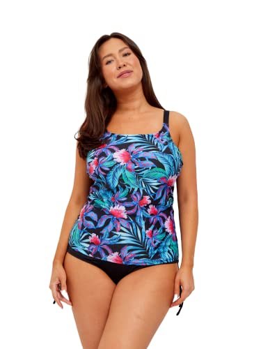 Red Peony Women Mastectomy Pocketed Tankini Two-Piece Swimsuit