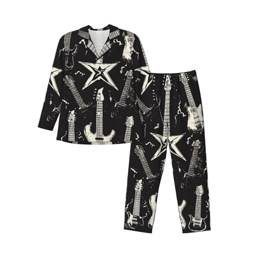 Rock Music Themed Mens Pajamas Set Button Down Sleepwear Set Long Sleeve Loungewear With Pockets3