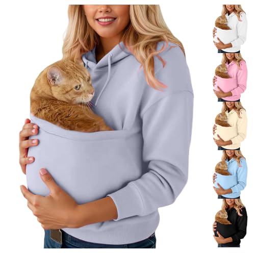 Toumov Cat Pouch Hoodie for Women Kangaroo Pet Pouch Hoodie Cozy Soft Dog Pouch Sweatshirt for Carrying Puppy Kitten Dogs Gray