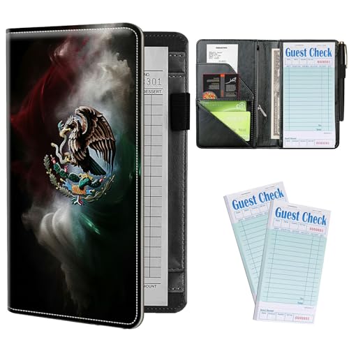 Server Books Plus 2 Pack Guest Checks Pads for Waitress Waiter, Mexico Flag Server Booklet Waitstaff Organizer with Zipper Pocket Guest Check Presenters Server Wallet Money Holder (5