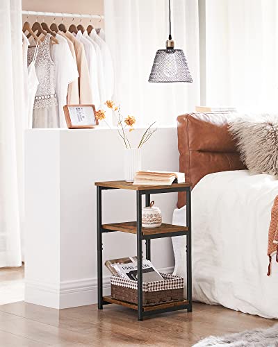 Image of VASAGLE Sofa Side Table, 3-Tier End Table, Bedside Table with Steel Frame, for Living Room, Bedroom, Home Office, Industrial Style, Rustic Brown and Classic Black LET273B01