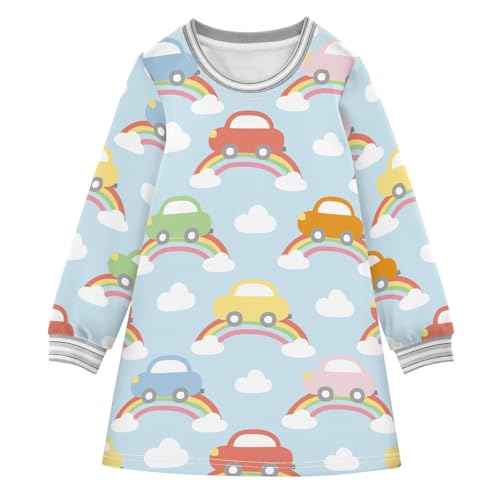 Car on Rainbow Girls Dresses Long Sleeve Sweatshirt Dress for Girls Winter Toddler Casual A Line Dresses Size 2-8T