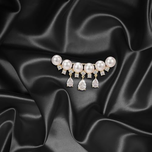 Image of Gold Crystal Flower Wreath Brooches for Womne Elegant Rhinestone Pearl Floral Brooch Pins Fashion Jewelry Brooch pin Accessories for Women Gift