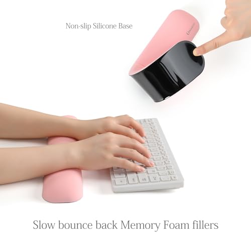 Image of UnivoColors Design-Wave Keyboard Wrist Rest, Artificial Sheepskin+Memory Foam+Ergonomic+Anti-Slip Gel, Resilience Support During Work and Gaming,Keyboard Accessory,Pink