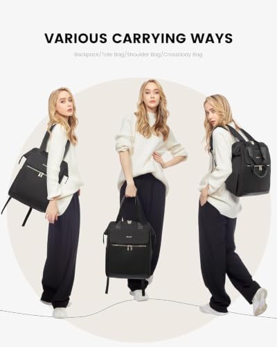 Image of LOVEVOOK Laptop Backpack for Women, 15.6 Inch Work Laptop Bag with USB Port, Fashion Teacher Nurse Backpack Purse, Waterproof Travel Computer Backpack with Organizer Bag, 2PCS, Black