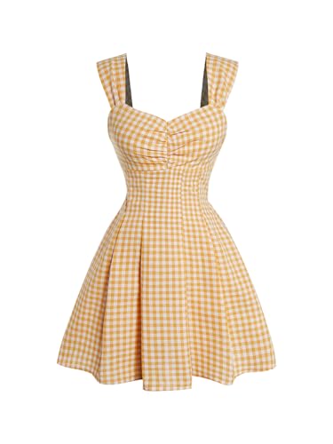 Image of Floerns Women's Plaid Ruched Bust Sleeveless Vintage Bowknot Pleated Short Dresses
